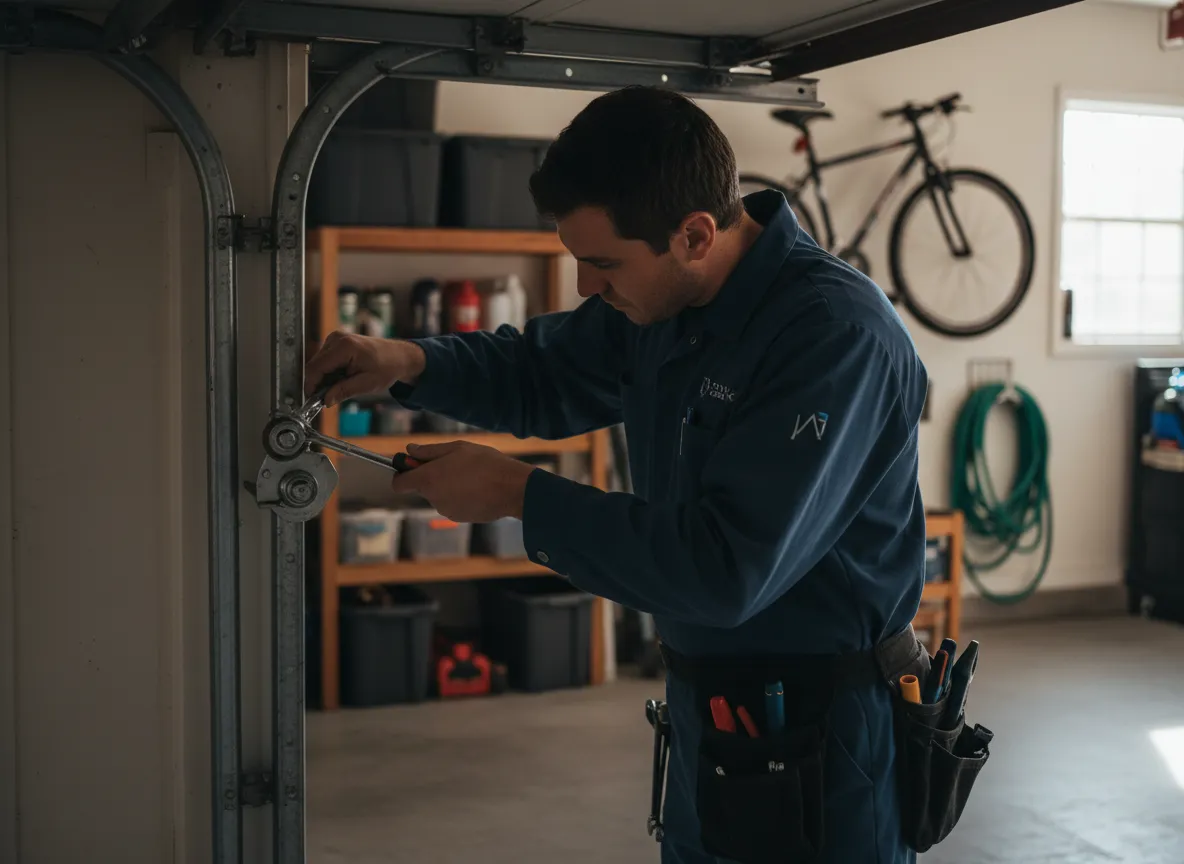 Technician working on a garage door