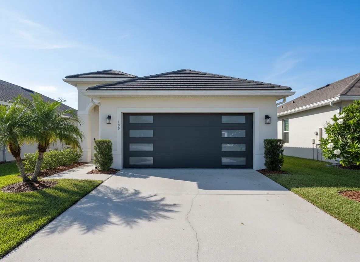 Clean residential home exterior with a well-maintained garage door in Port Saint Lucie