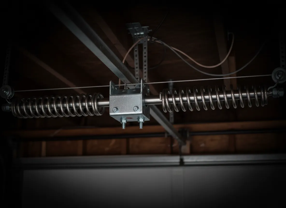 Close-up of garage door springs