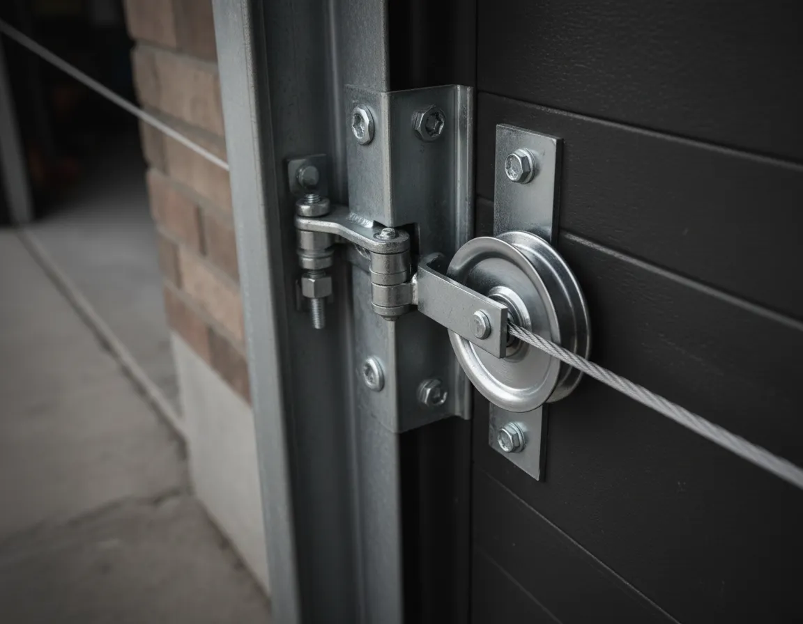 Garage door hardware close-up