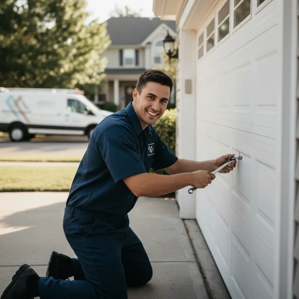 Garage door service in a residential neighborhood