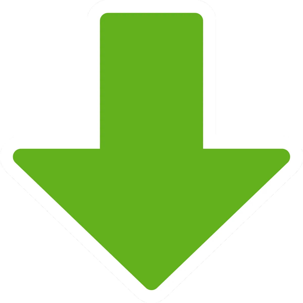 Green downward arrow sign with white border.