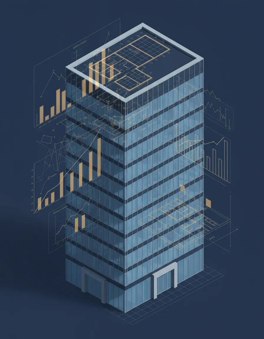 Architectural blueprint overlay on city buildings representing structured capital planning.