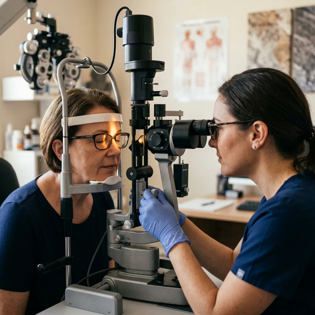 Optometrist performing a dry eye assessment in clinic