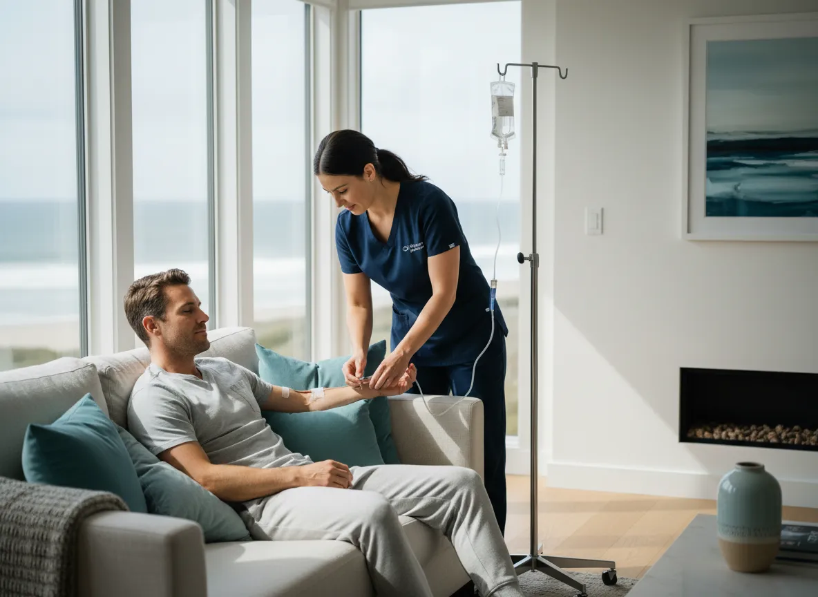Nurse providing in-home mobile IV therapy in Rehoboth Beach