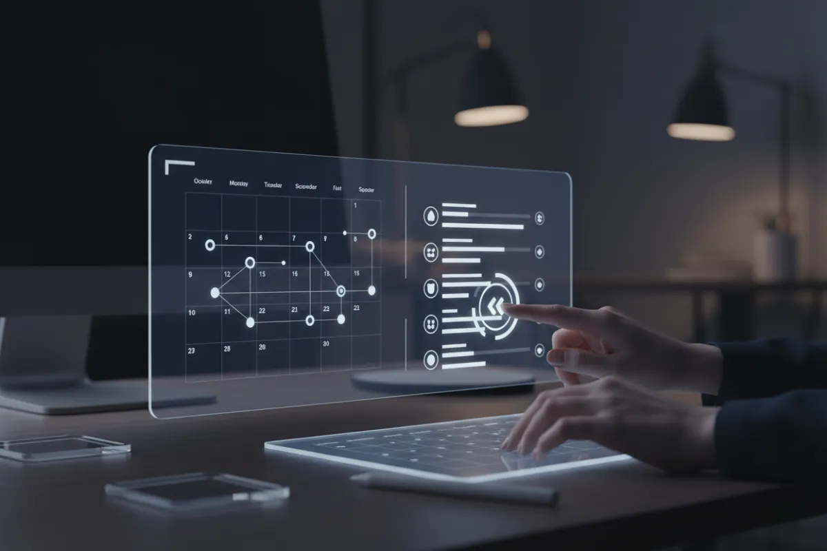 Calendar and list showing automated follow-up sequences on a desktop