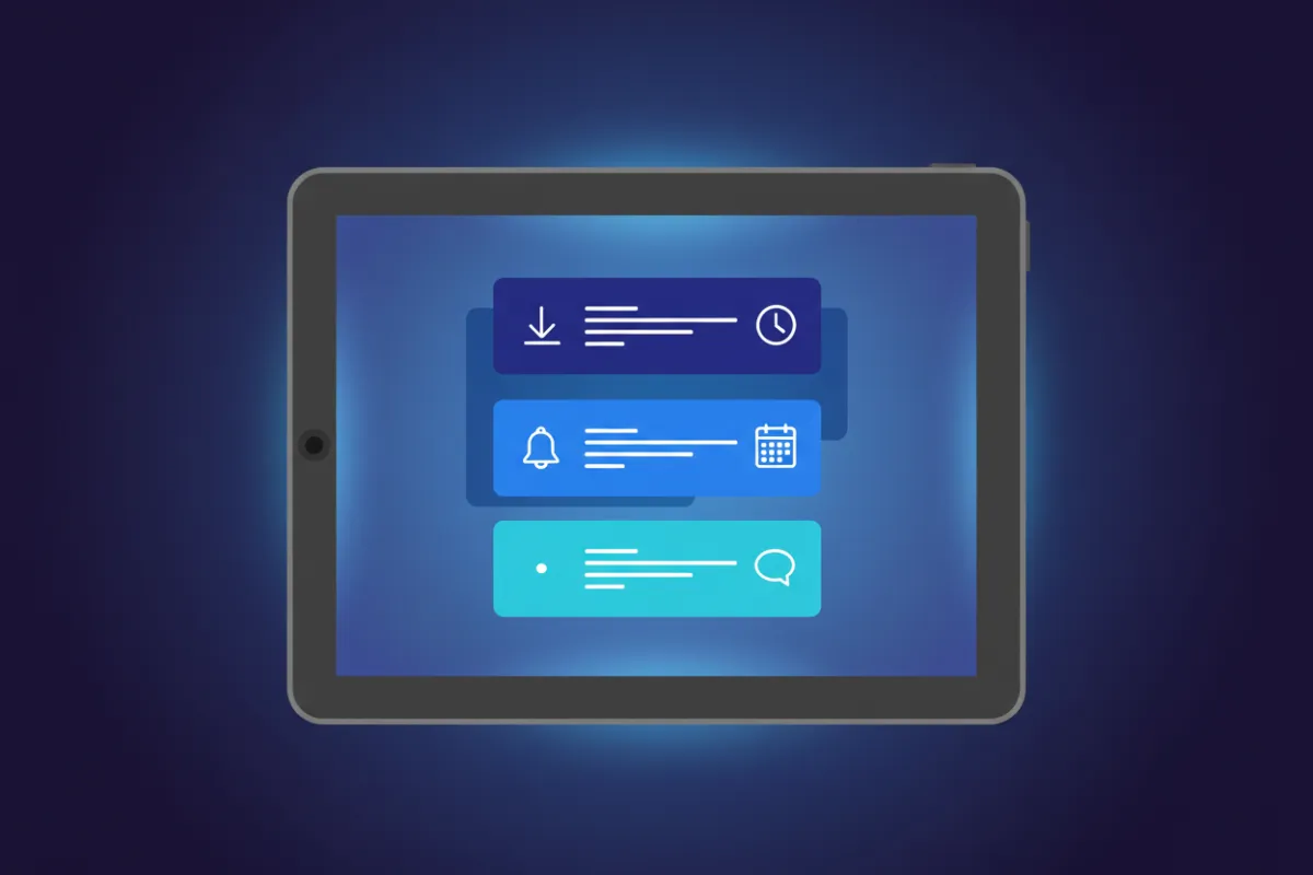 Reminder notifications stacked by priority on a tablet screen