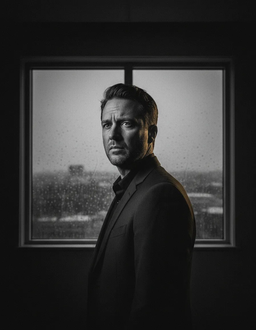 Stark portrait representing emotional exhaustion