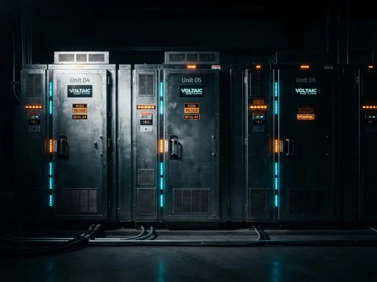 Heavy utility battery storage facility installation with high-voltage busbar connections