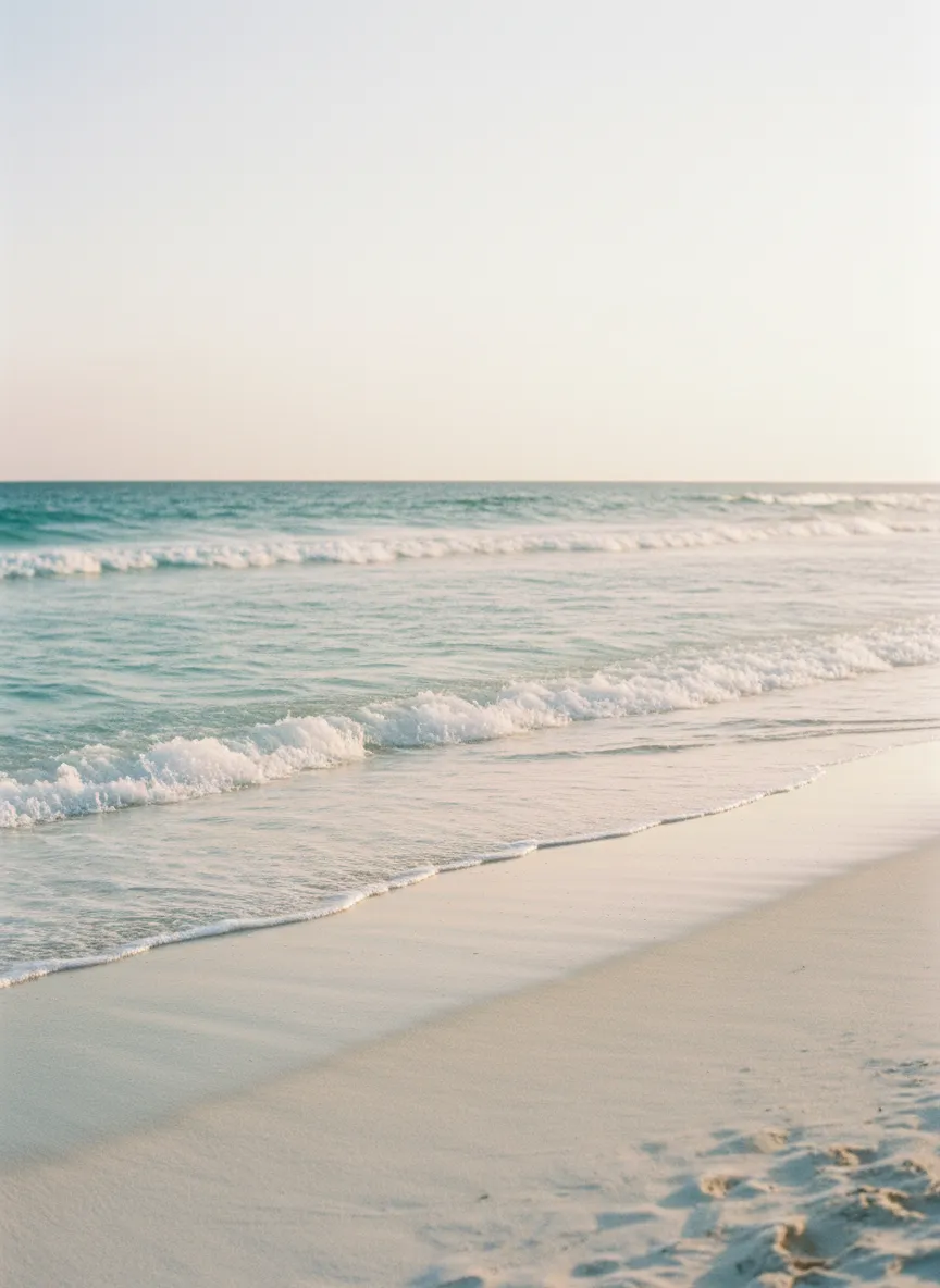 A quiet, atmospheric Dominican beach reflecting calm and transparency