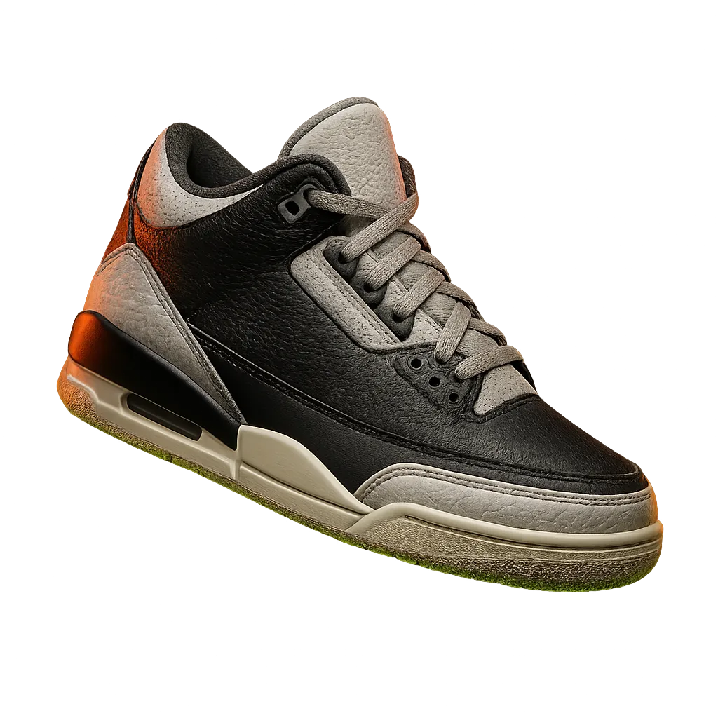 Rare deadstock grail sneaker cutout floating at dynamic brutalist angle