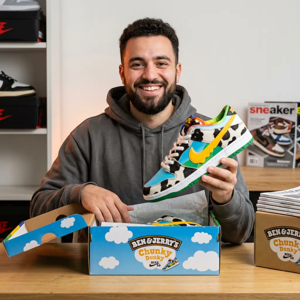 Customer portrait unboxing Nike Dunk Low Chunky Dunky