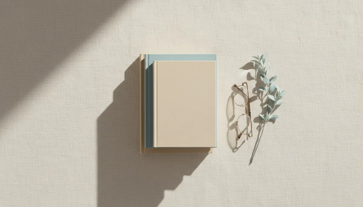 Calm minimal stack of books in soft natural light