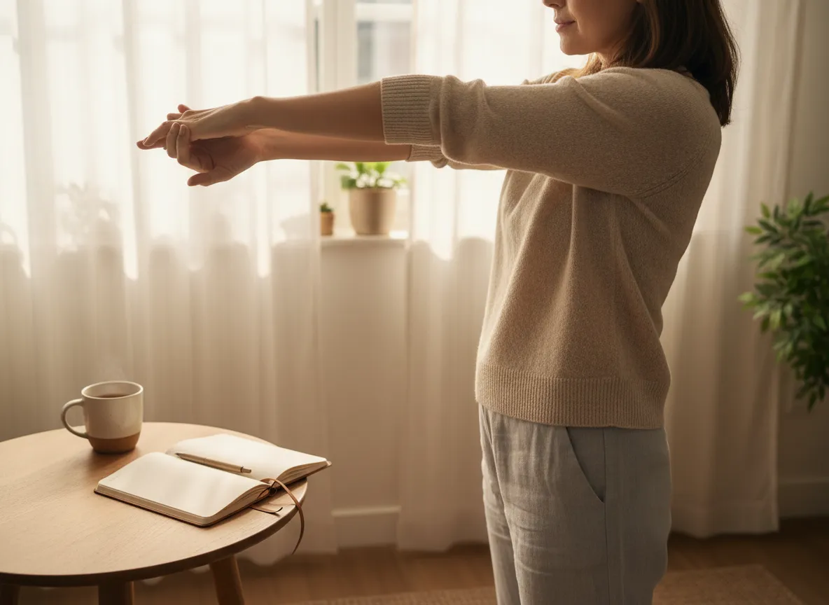 Gentle daily routine with sunlight and grounded movement imagery