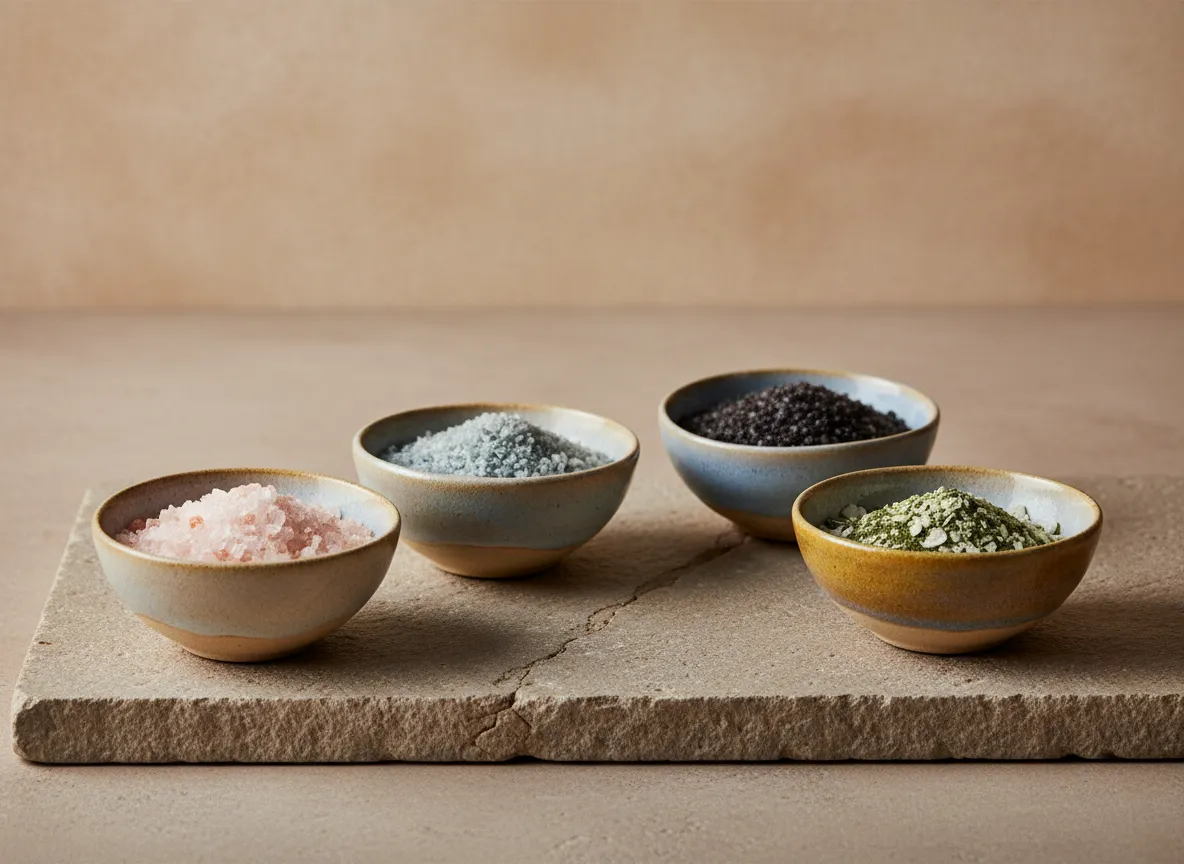 Mineral salts and earth-toned still life on a calm background
