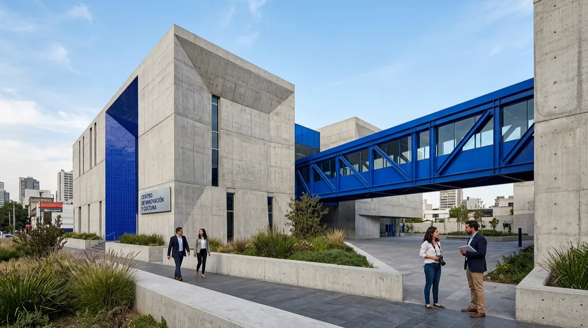 Concrete and Cobalt architectural documentary frame