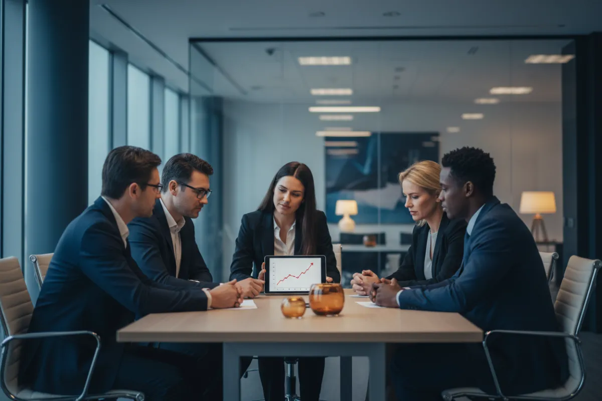 Profesionales analizando estrategias de generación de leads en una sala de juntas