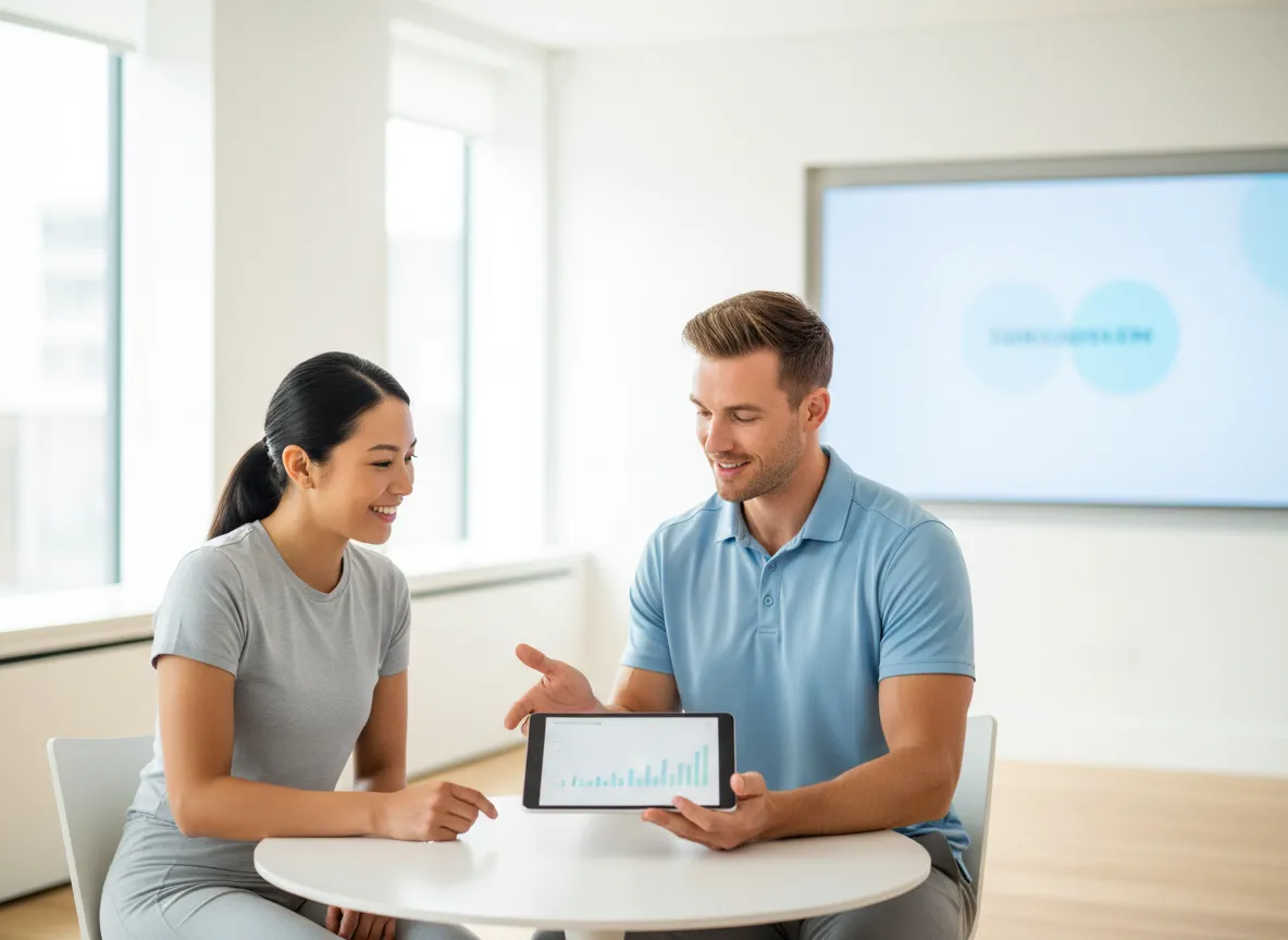 Fit 901 coach reviewing fitness peptide and GLP-1 plan with client