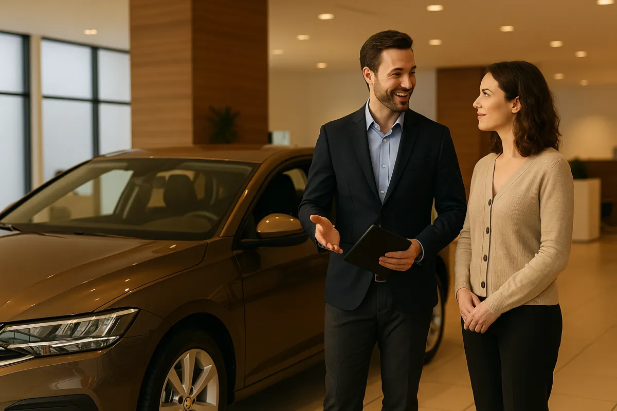 Asesoría presencial en dealer - showroom con asesor y cliente