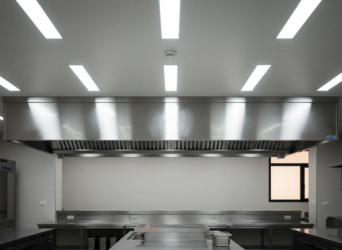 Clean commercial kitchen hood and exhaust system