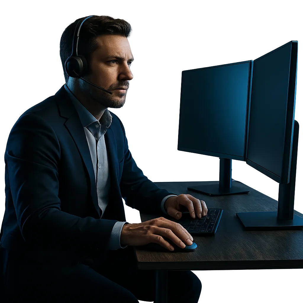 Professional remote caller managing prospect outreach