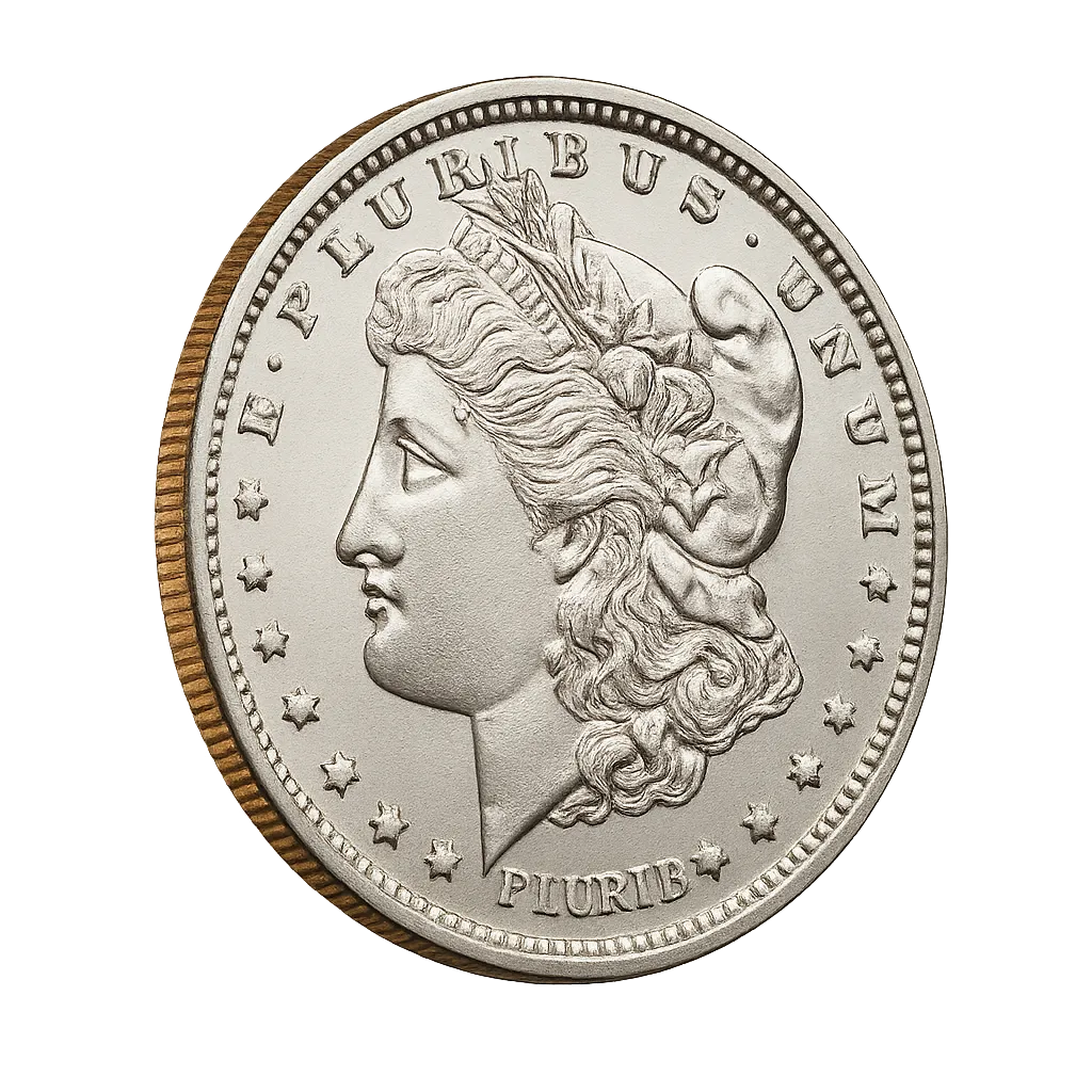 High-resolution close-up of Rare Silver Dollar with dramatic side-lighting