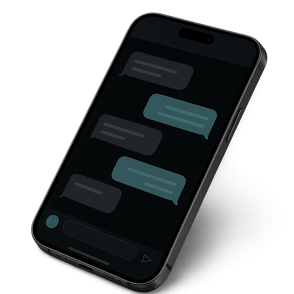 Modern smartphone interface showing automated missed-call text back conversation with instant booking confirmation