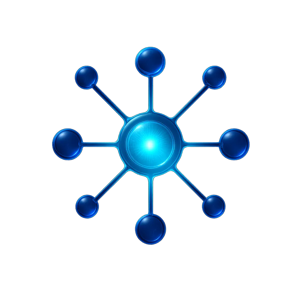 Core OS Network Hub with glowing cyan lines connecting Sales, Marketing, Training, and Operations nodes.