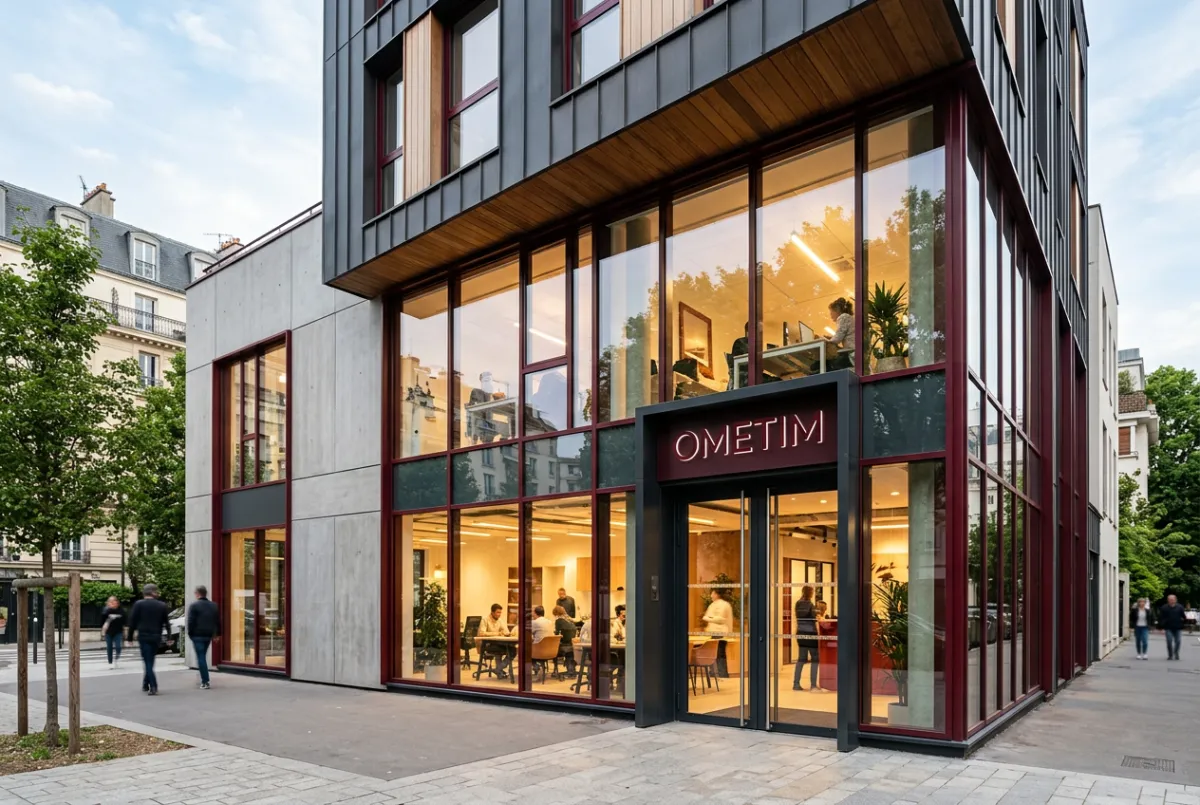 Façade contemporaine de l'agence immobilière Groupe Ometim à Antony