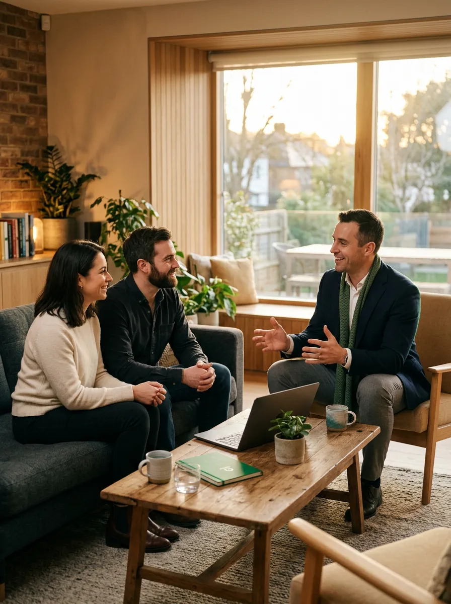 Conseiller immobilier Ometim en échange professionnel et chaleureux avec des clients