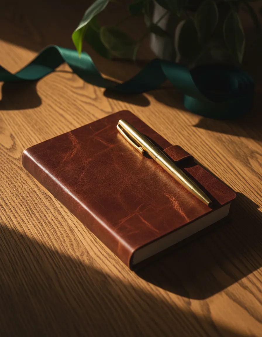 A journal and pen on a textured surface representing values and clarity