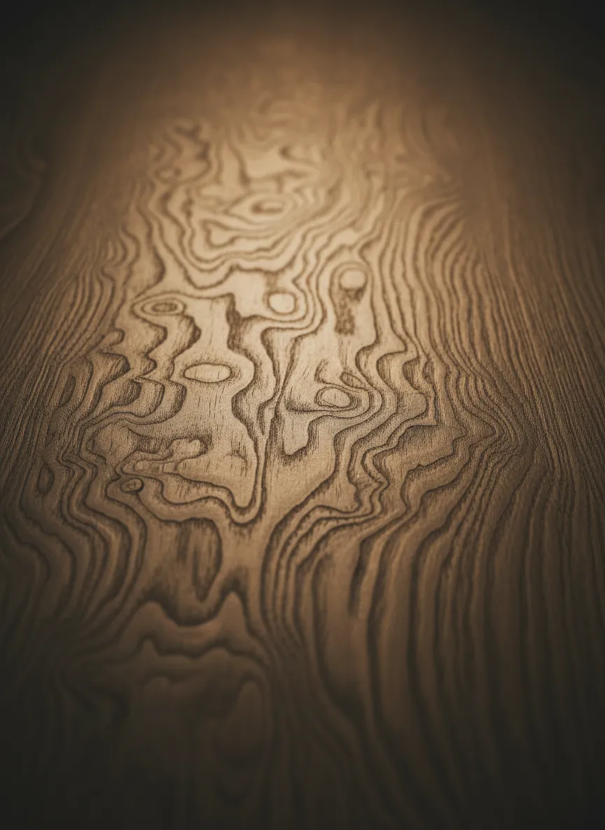 Macro close-up of premium wood grain texture with soft bokeh