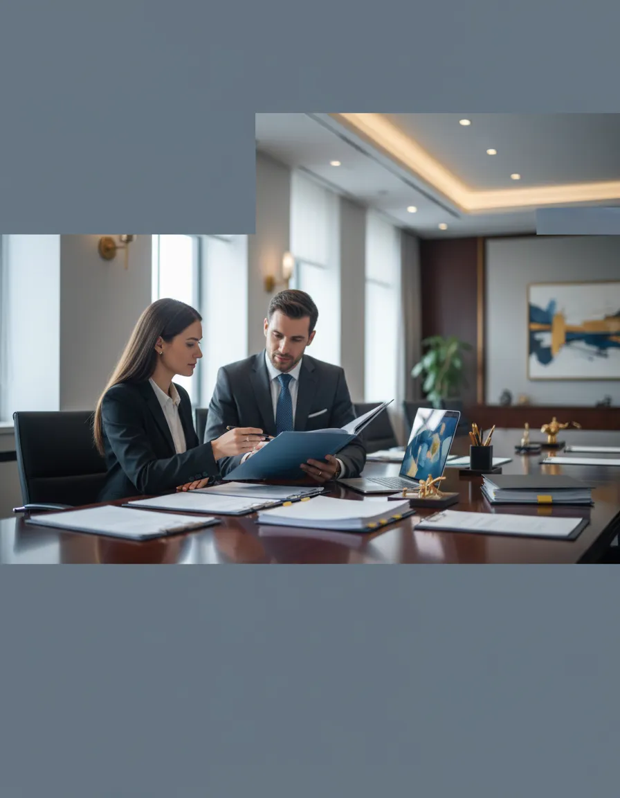 Professional office setting focused on compliance and policy document review