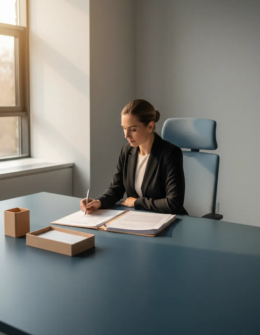 Professional team coordinating government contract administration in a modern office