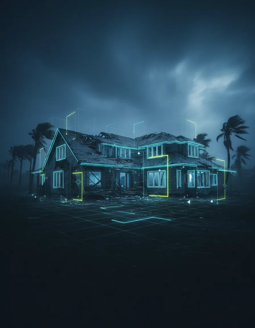 Storm damaged home with HUD analysis overlay