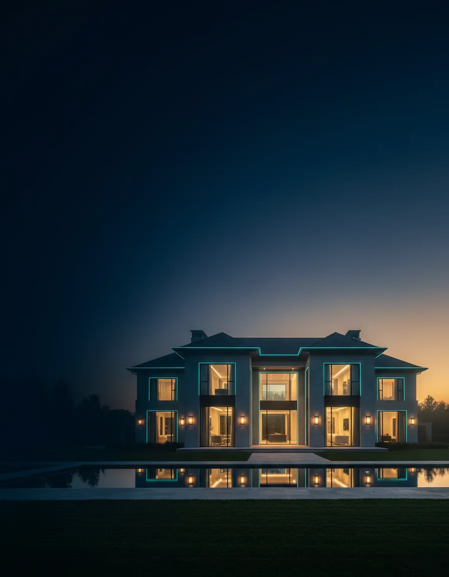 Luxury restored home at sunset with cinematic HDR lighting