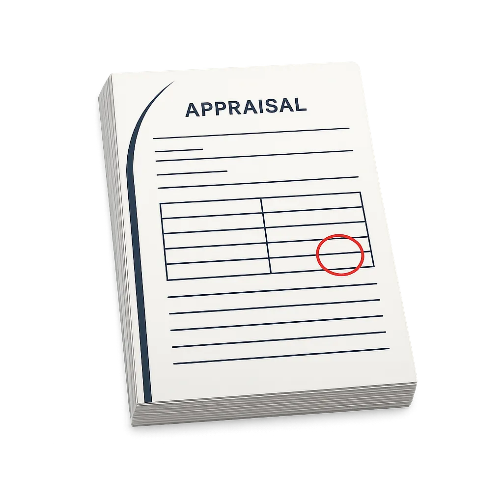 Document stack representing an appraisal report breakdown