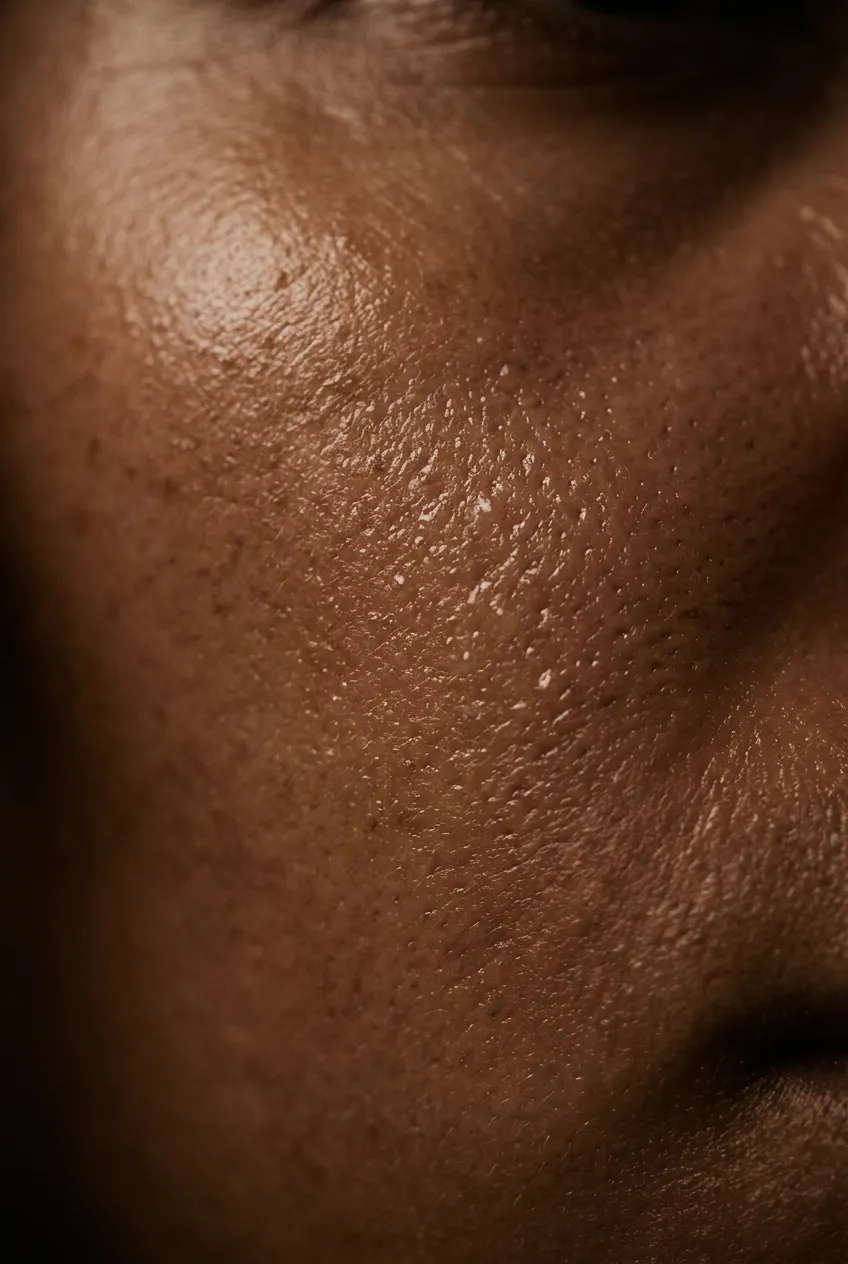 Macro detailed close up of healthy glowing skin barrier and hydration dew