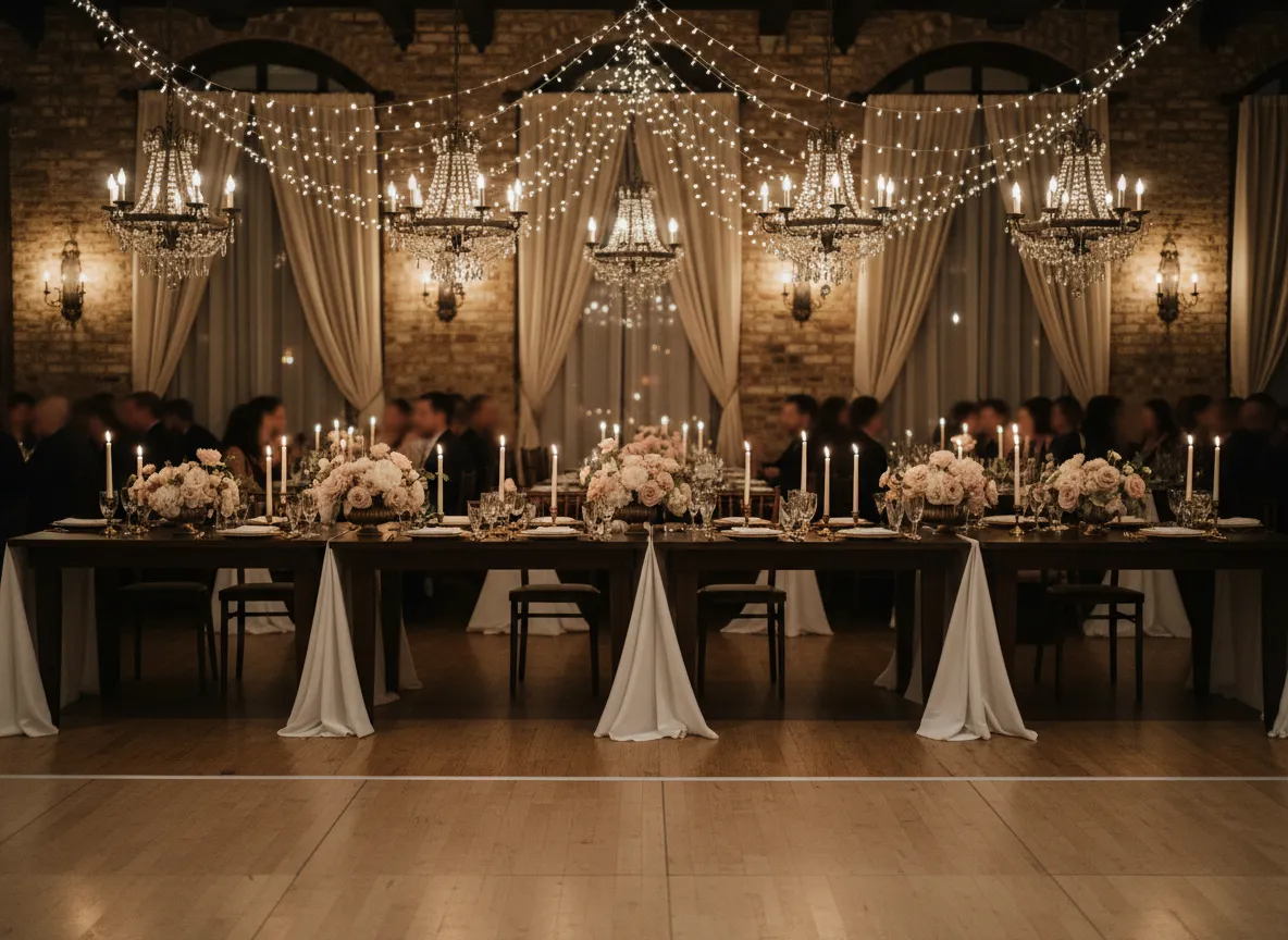 Elegant indoor reception space set up for a wedding at 5 Star Reviews venue