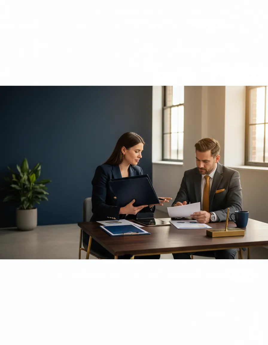 Commercial insurance agent with business owner