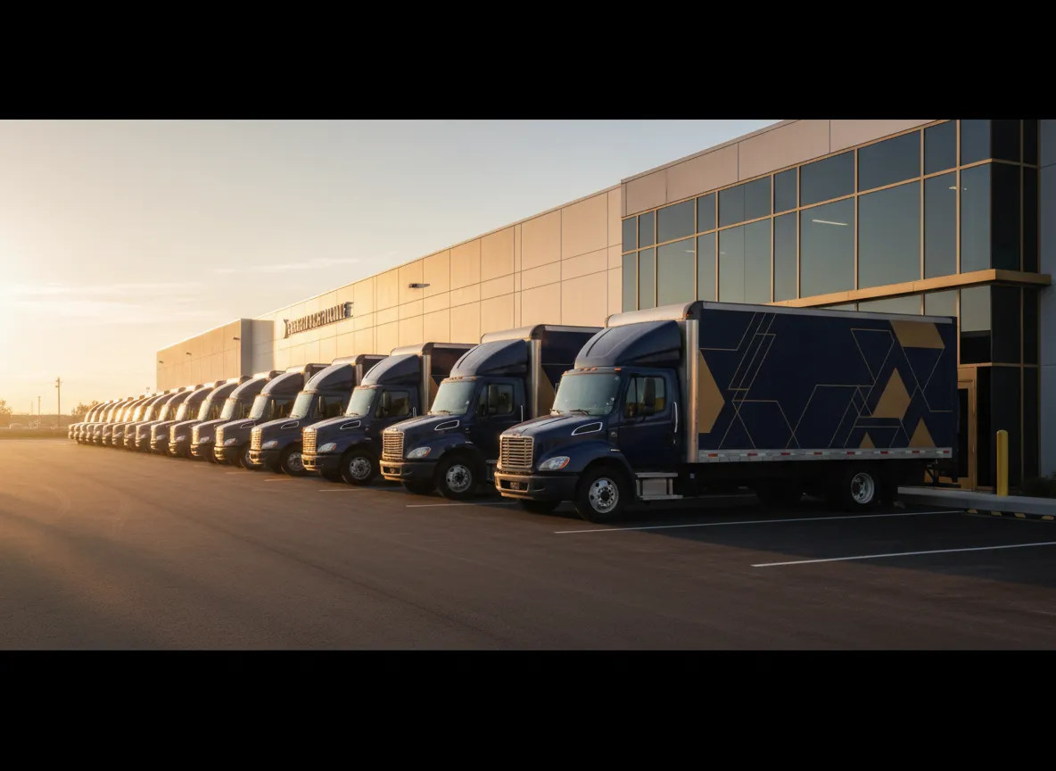 Protected commercial fleet trucks representing cost-efficient bundled insurance