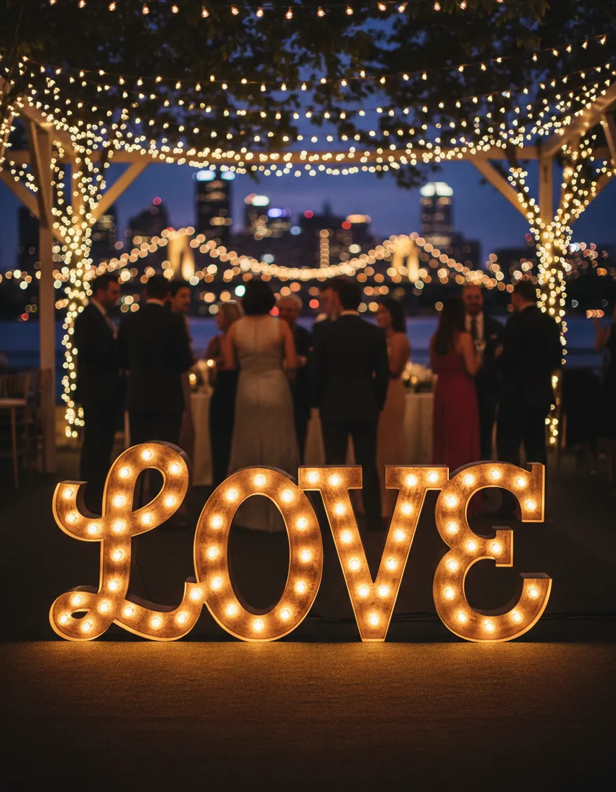 Warm glowing marquee letters at a Pittsburgh celebration