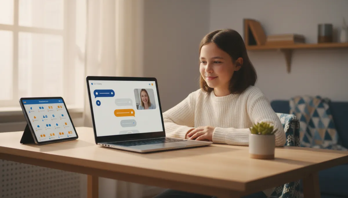 Student learning online with Tutor-IA on laptop and tablet