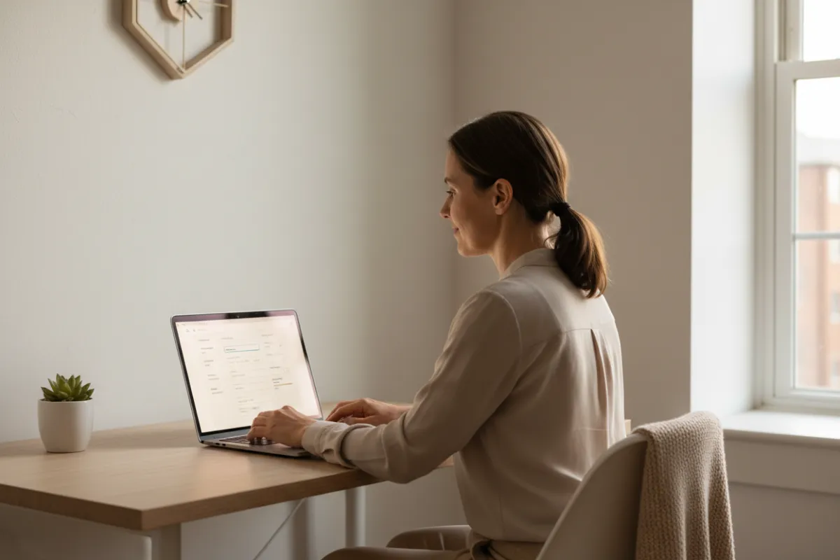 Person completing a secure online intake form on a laptop at home