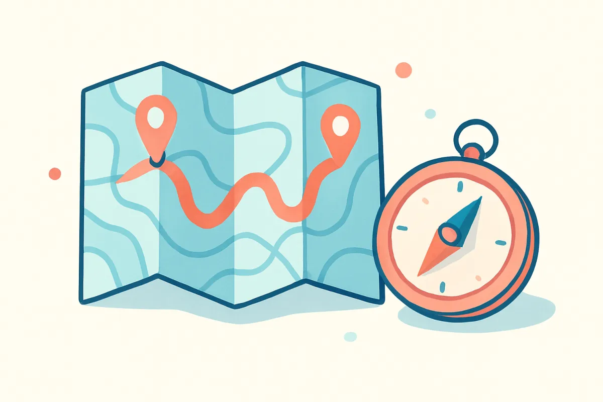 Wayfinding illustration with map and compass