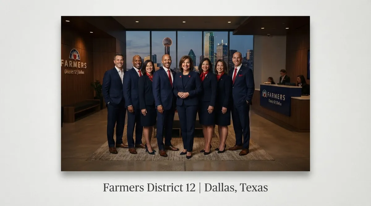 Farmers District 12 Executive Team assembled at Dallas headquarters