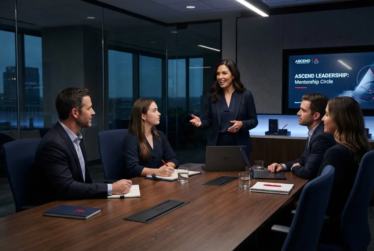 District 12 executive mentorship session in modern insurance training boardroom
