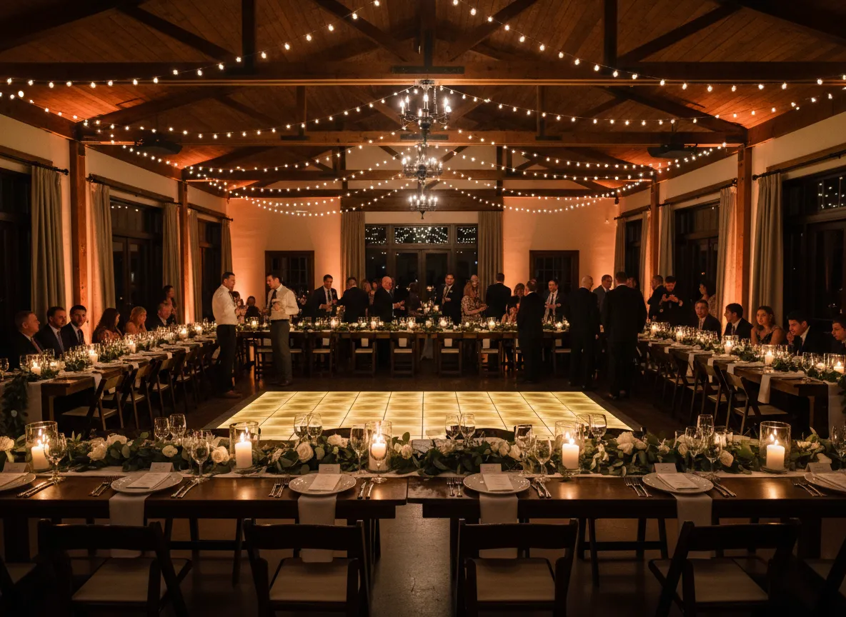 Winery wedding reception in Braselton Georgia with uplighting and dancing guests