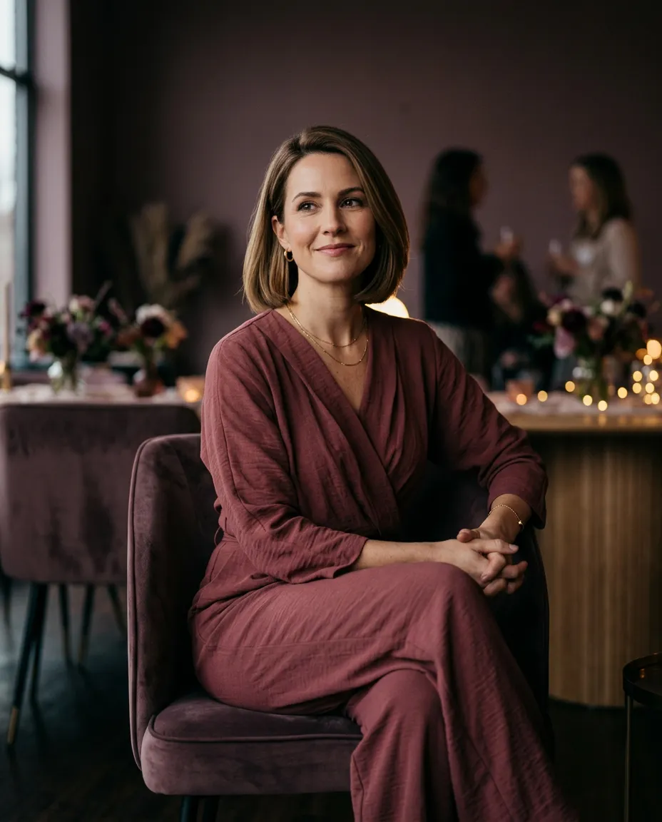 Elegant woman in calm confidence at an exclusive masterclass