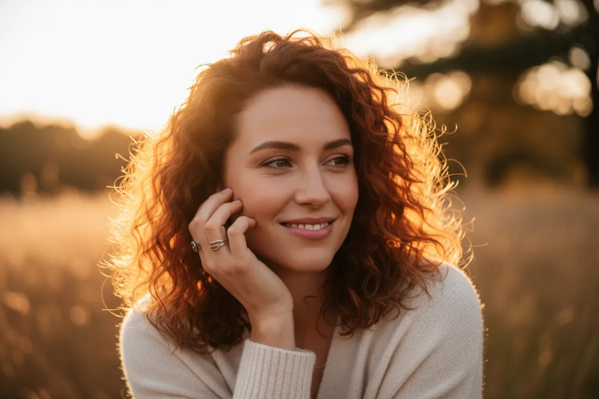 Two women in warm plum and soft gold tones, intimate coaching session, soft natural lighting